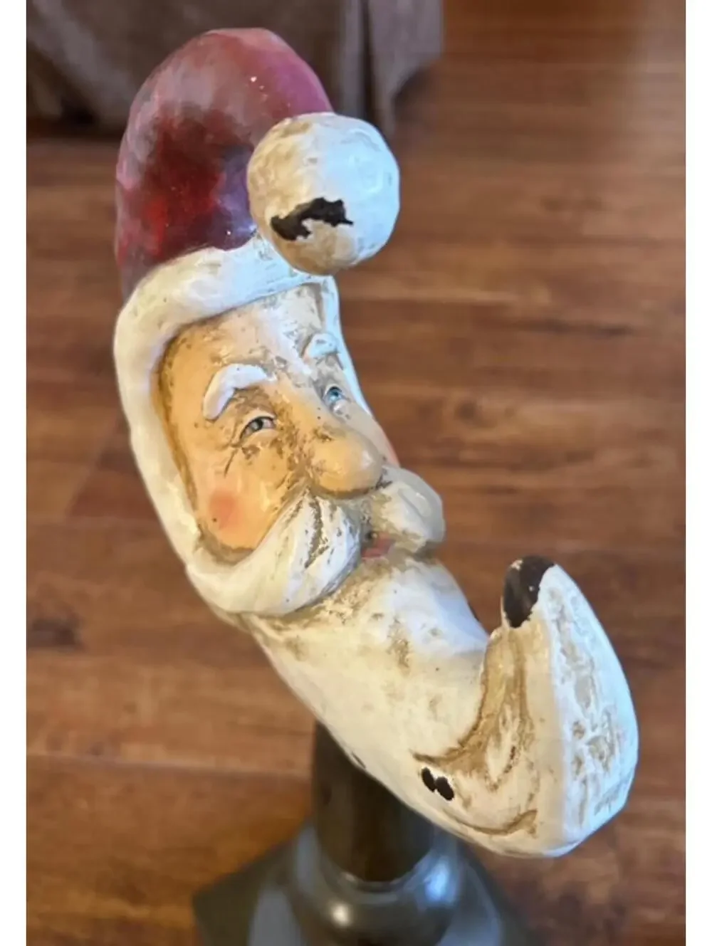 Pair of Santa Claus Decorative Figurines on Pedestal Stands